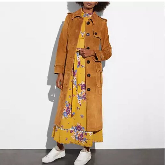 Coach Honey Lamb Leather Suede Belted Trench - Picture 2 of 16